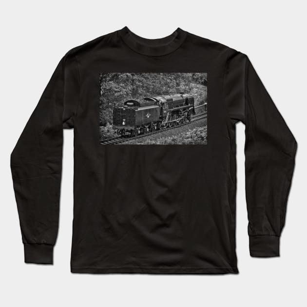 British Railways 9F - Black and White Long Sleeve T-Shirt by SteveHClark